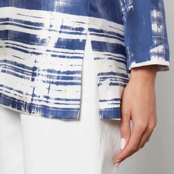 Max Mara Studio Franca Printed 100% Silk Shirt Blouse Abstract Striped Size 10 - Picture 9 of 16